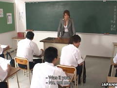 Nasty Asian teacher sucking and blowing her students