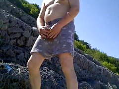 Pervert jerking in beach woman recording and laughing