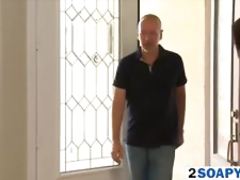 Busty German masseuse pleases a big dick with her hands