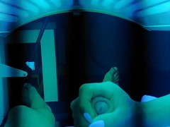 Handjob with French nails in solarium